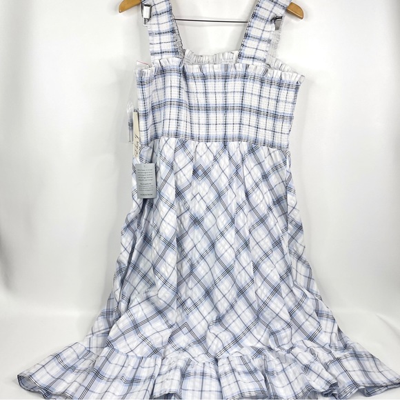 Eliza J Smocked Plaid Ruffle Midi Dress SZ 18W Blue White Sleeveless Sundress - Picture 8 of 16